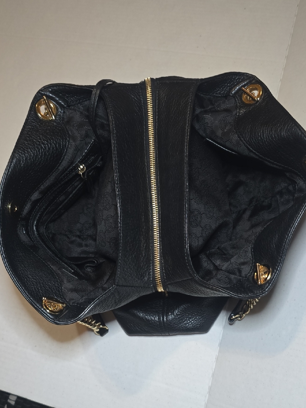 Michael Kors Black Leather Shoulder Bag with Gold Hardware and MK Charm - Picture 10 of 12